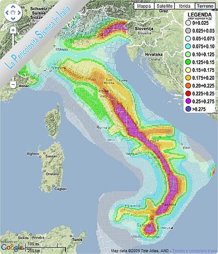 mappa pericolosita rischio sismico italy 2 La mappa sismica interattiva dell’Italia con i dati di rischio per ciascun Comune, ad es. Predazzo.