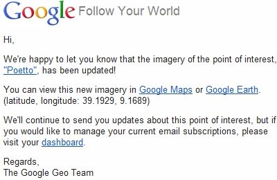 Google Maps: Servizio notifica nuove Immagini Satellitari