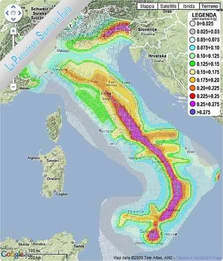 Mappa interattiva con pericolosità Rischio Sismico in Italia